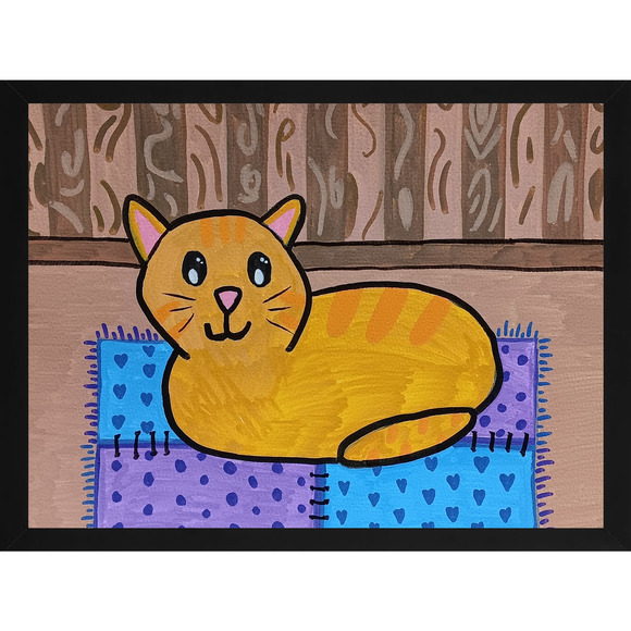 Kawaii Kitty Cat Orange Loaf on Rug - Acrylic Painting on Watercolor Paper OOAK - Picture 1 of 2